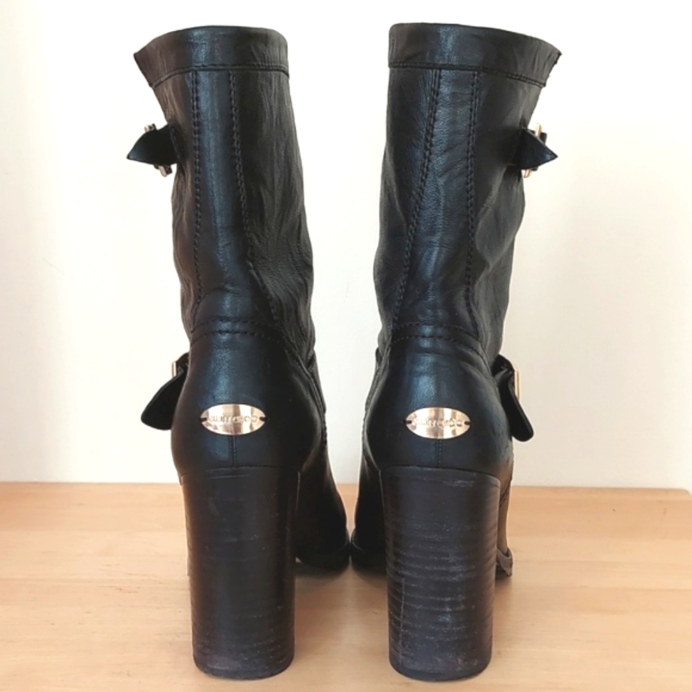 Jimmy Choo Black Ankle Boots with Gold Buckles - Picture 4 of 16